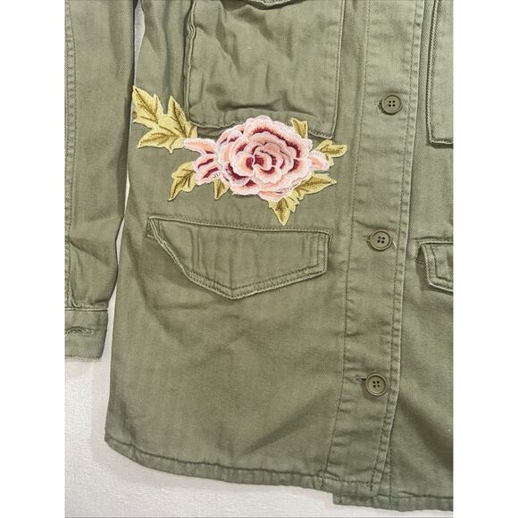 Topshop Floral Embroidered Patch Jacket Women's 6 Army Green Twill - Picture 4 of 12